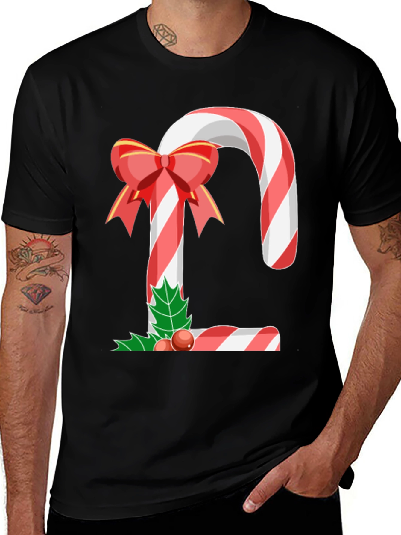 Festive Candy Cane Letter Graphic Tee