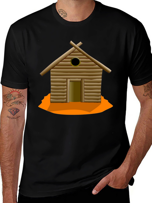 Rustic Cabin Graphic Tee - Black Cotton T-Shirt