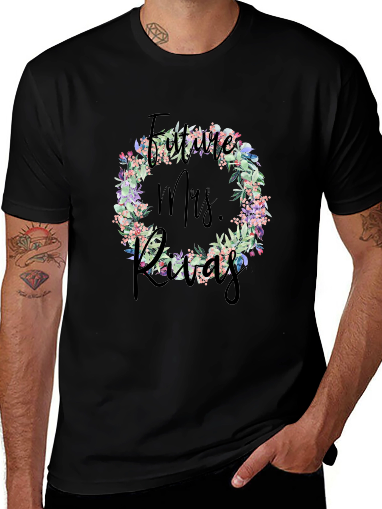 Future Mrs. Last Name Floral Wreath T-Shirt