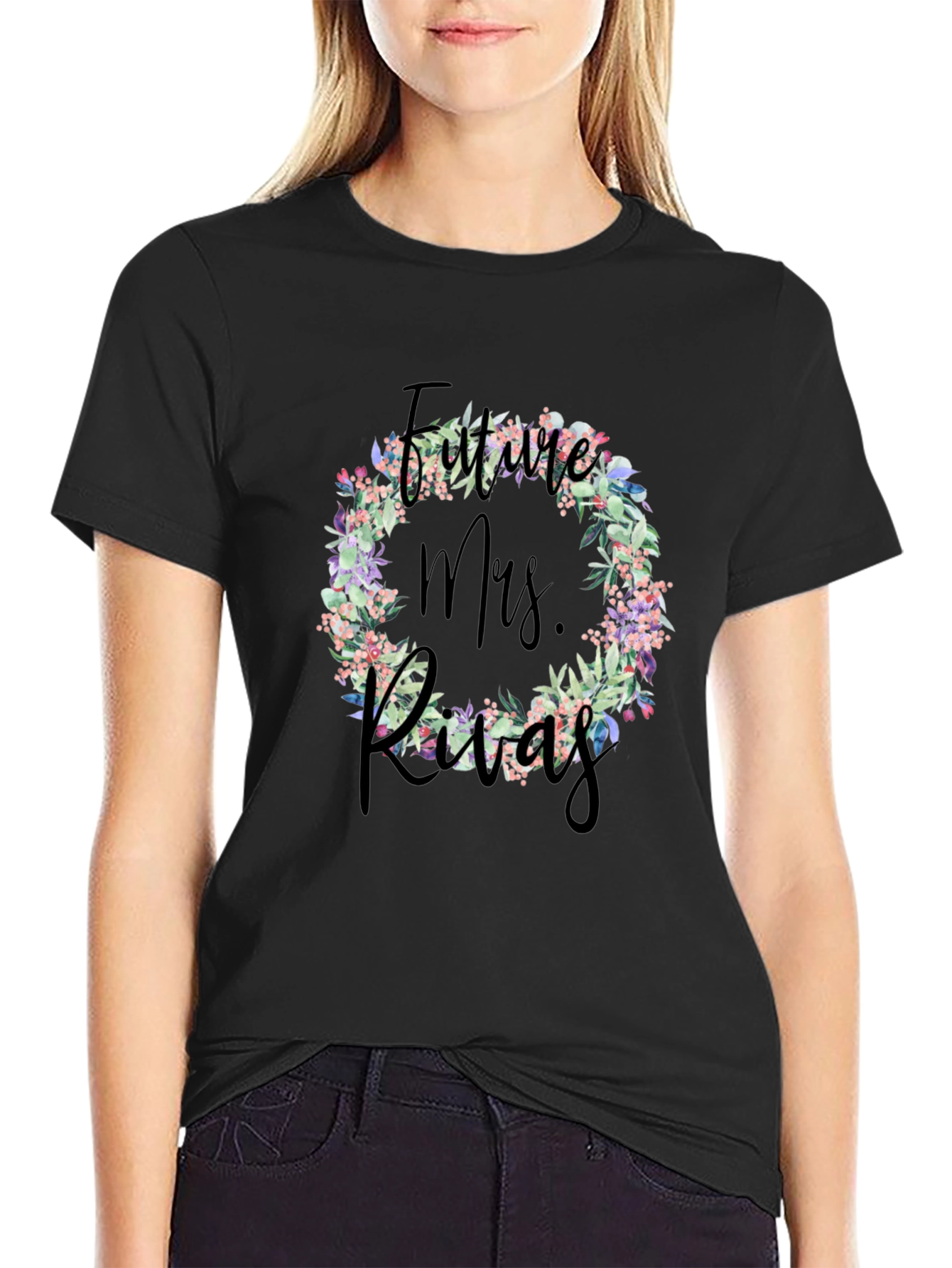 Future Mrs. Last Name Floral Wreath T-Shirt