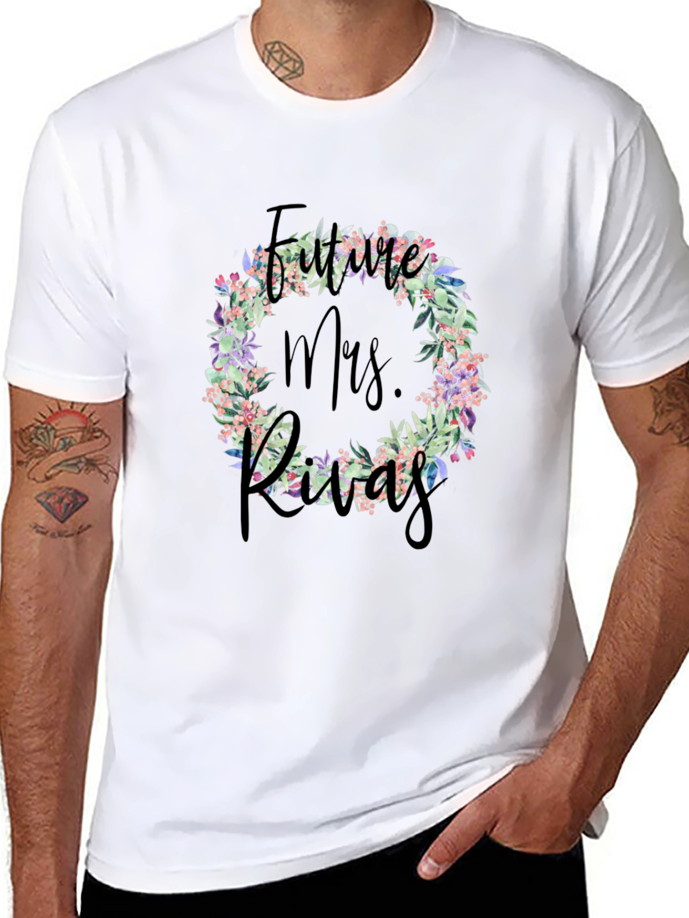 Future Mrs. Last Name Floral Wreath T-Shirt