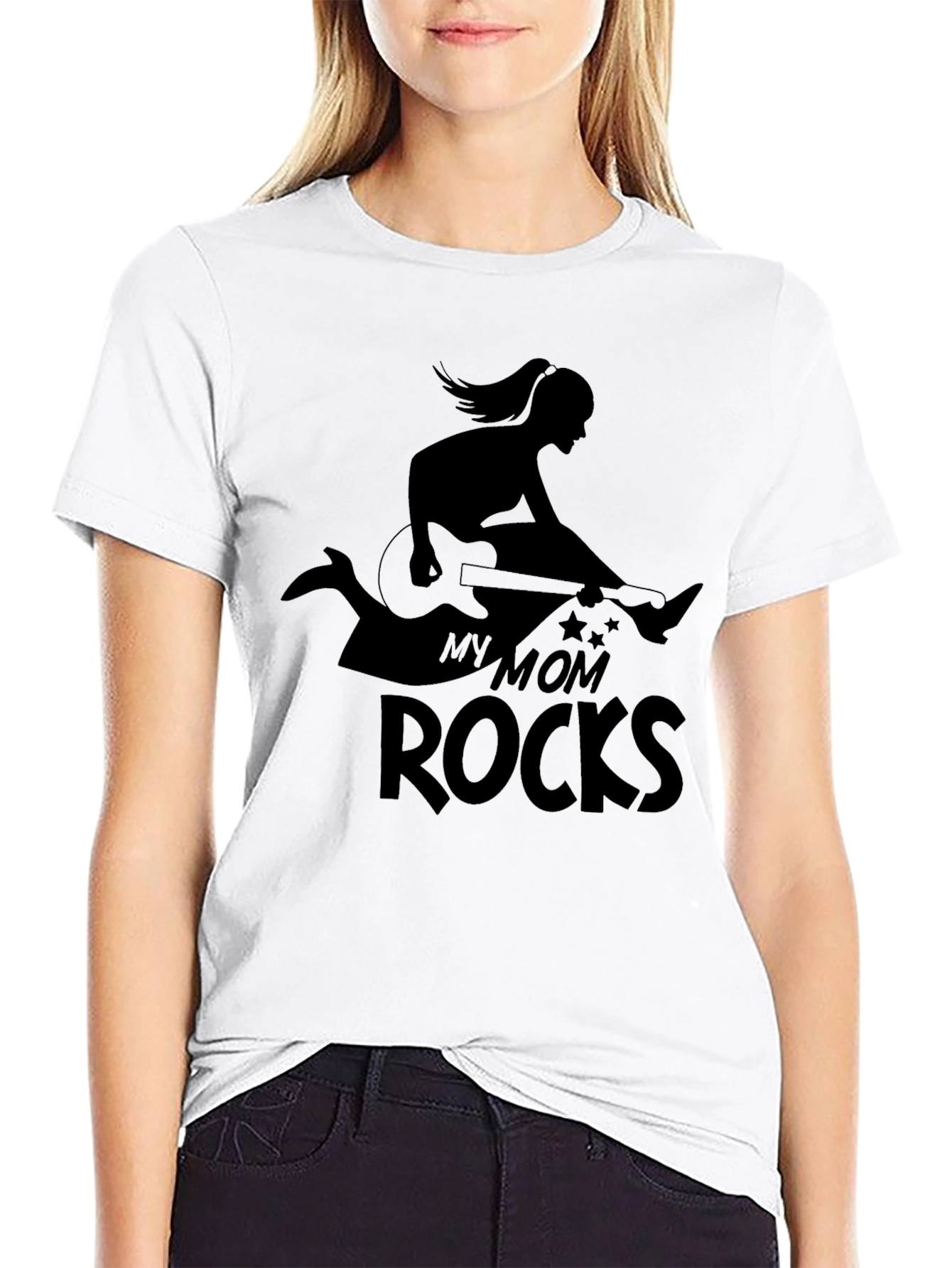 My Mom Rocks Black Graphic Tee