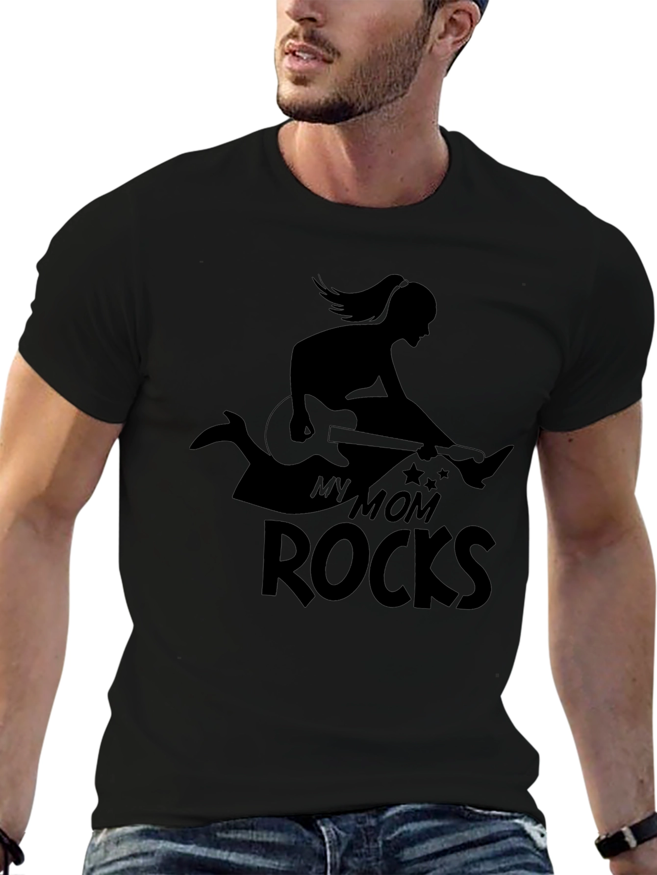My Mom Rocks Black Graphic Tee