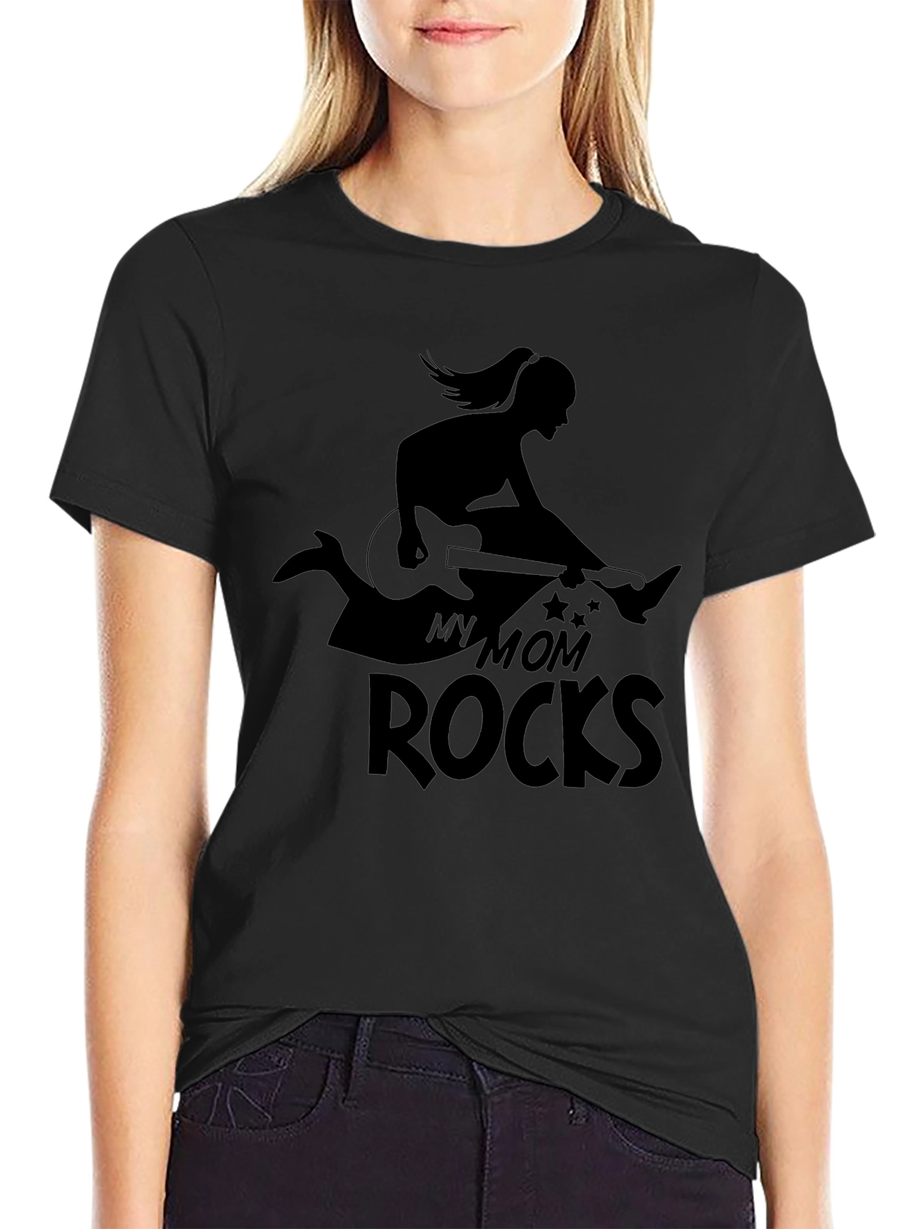 My Mom Rocks Black Graphic Tee