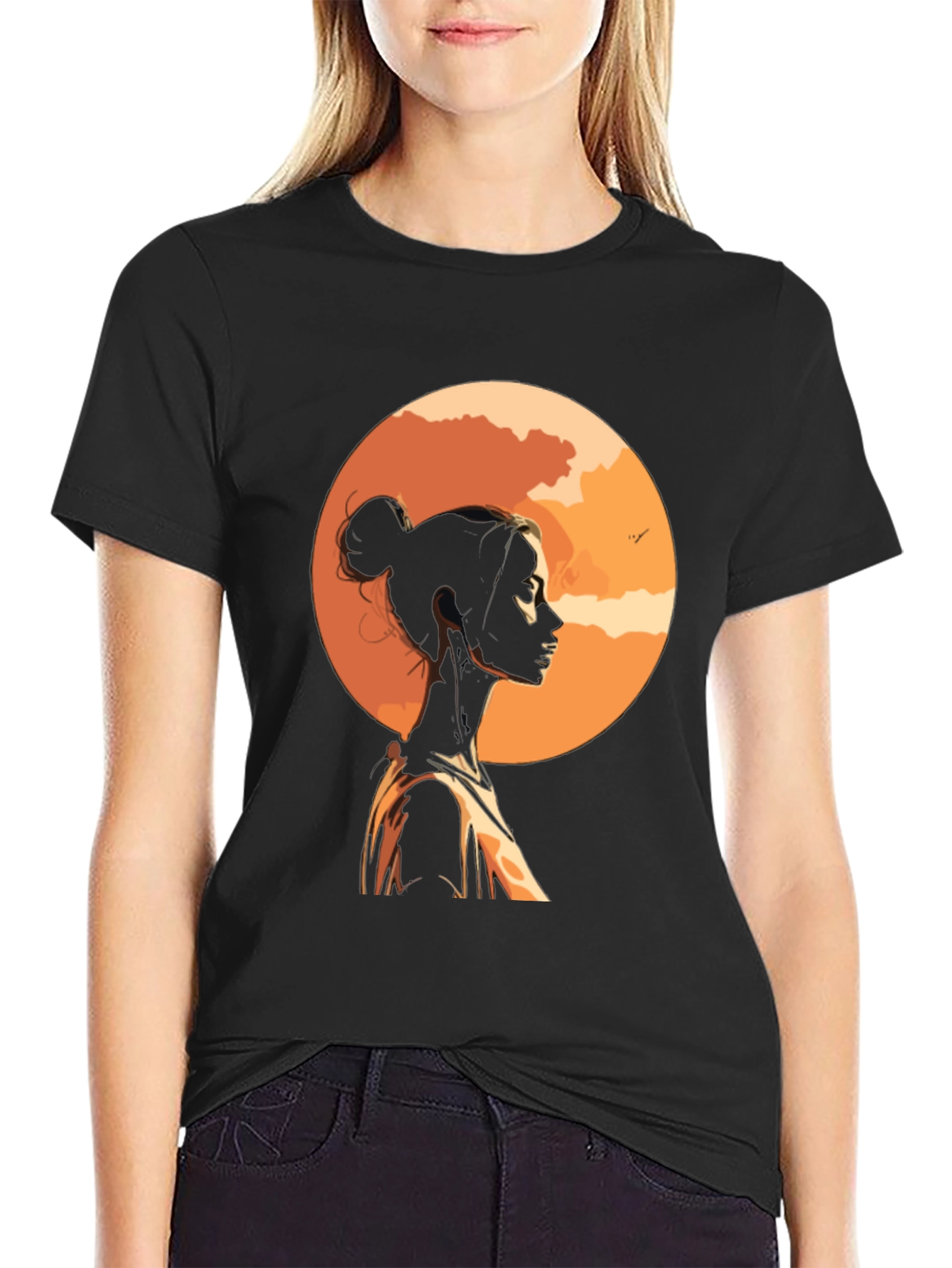 Sunset Silhouette Graphic Tee - Stylish Black T-Shirt