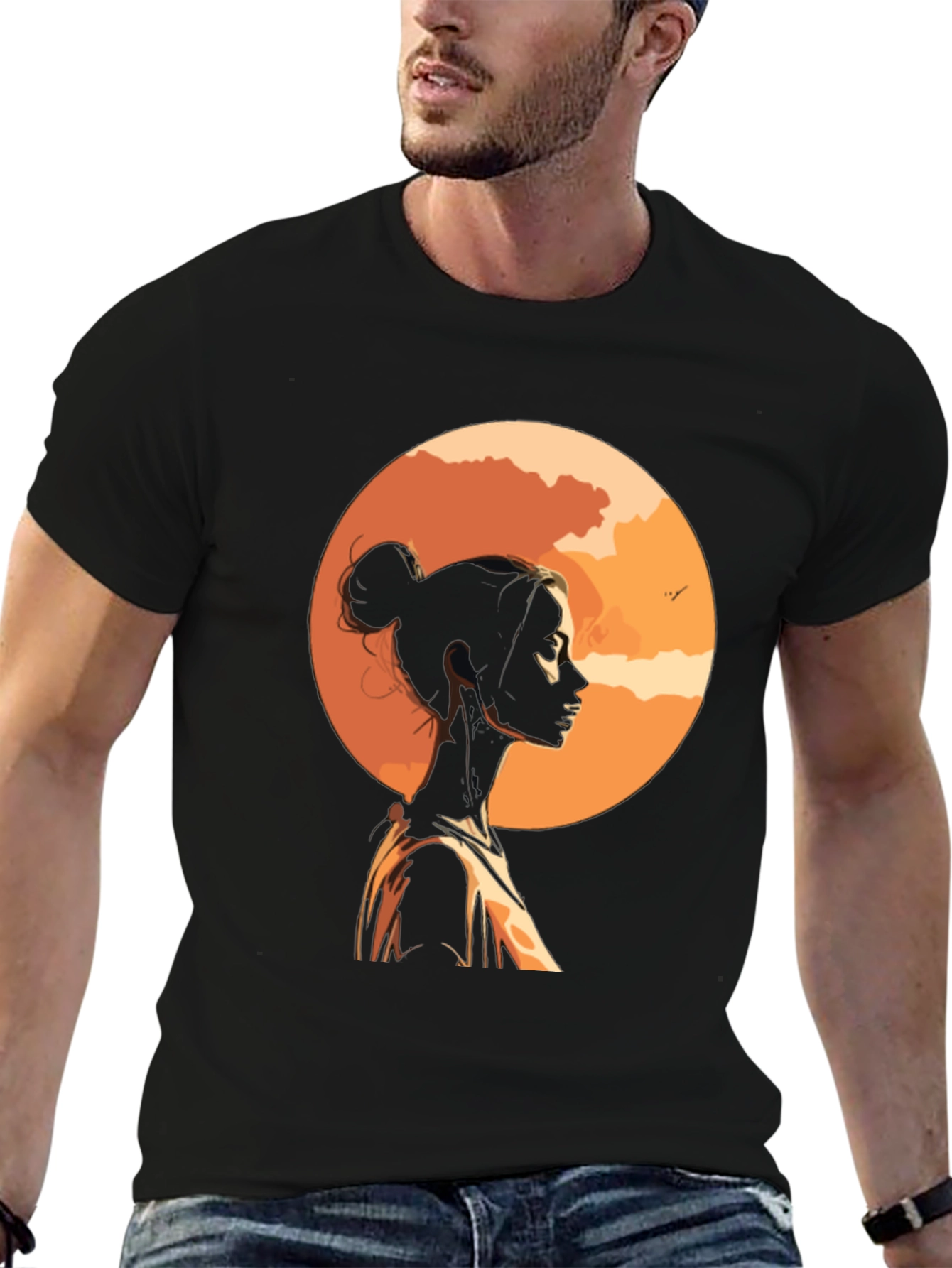 Sunset Silhouette Graphic Tee - Stylish Black T-Shirt