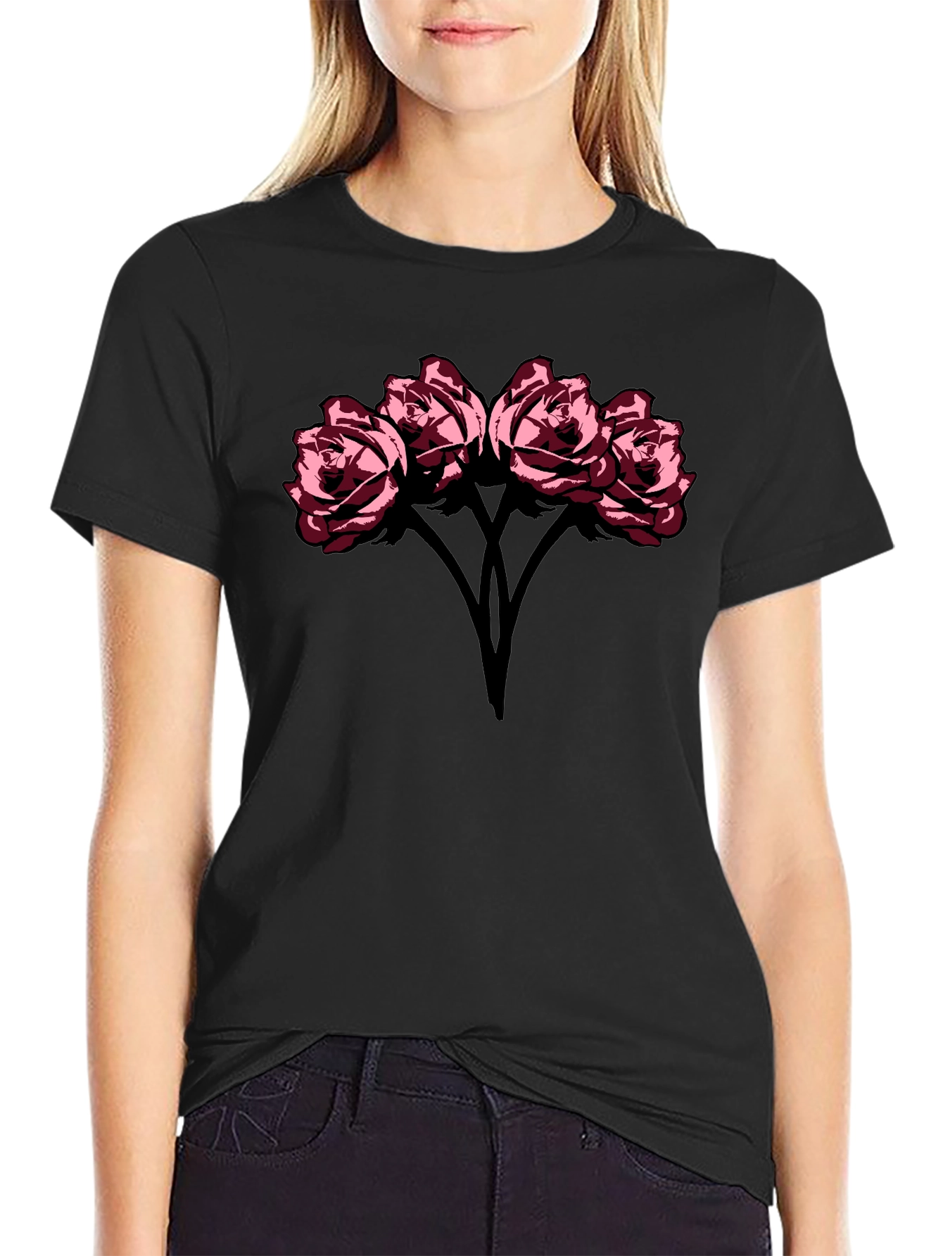 Roses Graphic Black T-Shirt