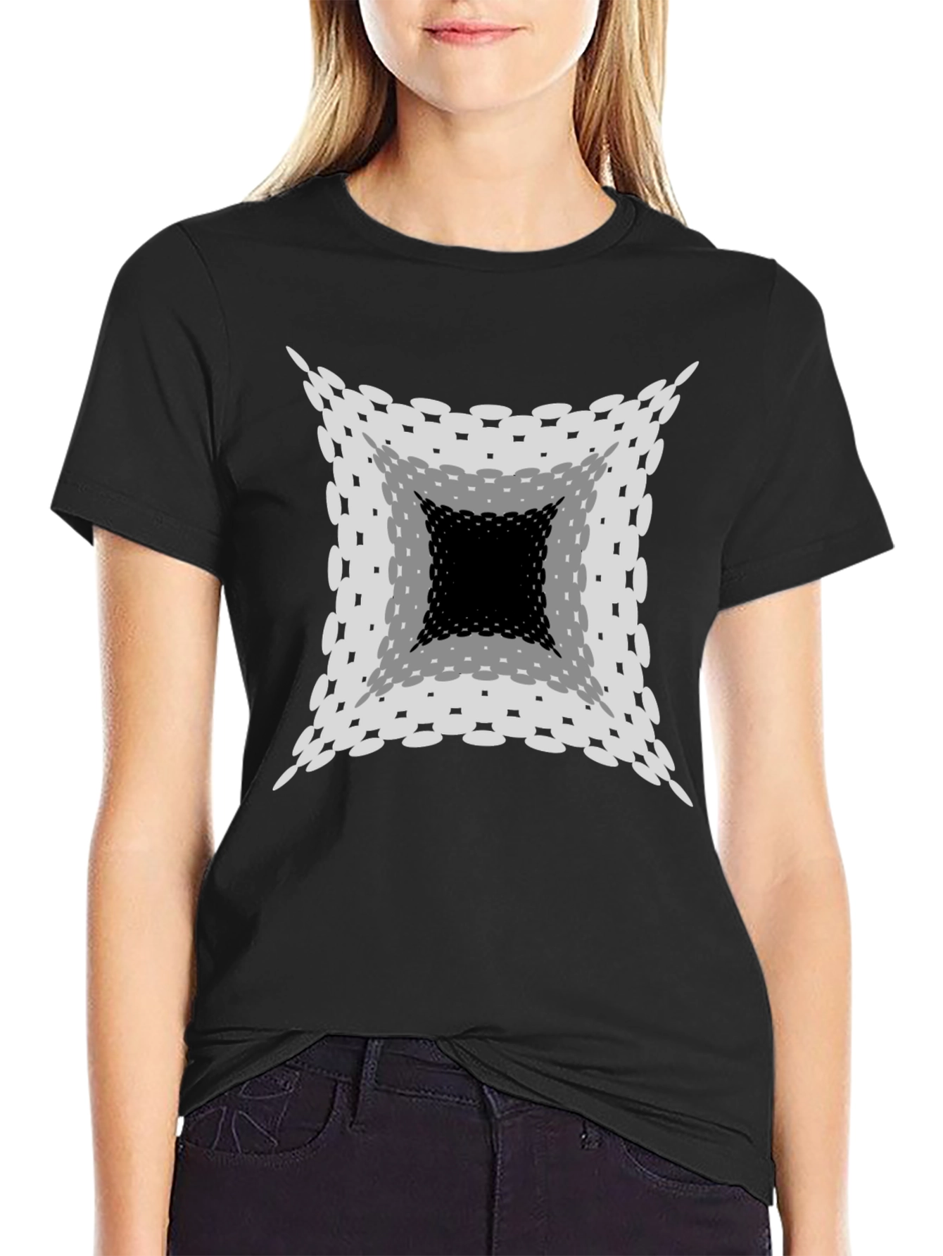 Optical Illusion Graphic Print Black T-Shirt