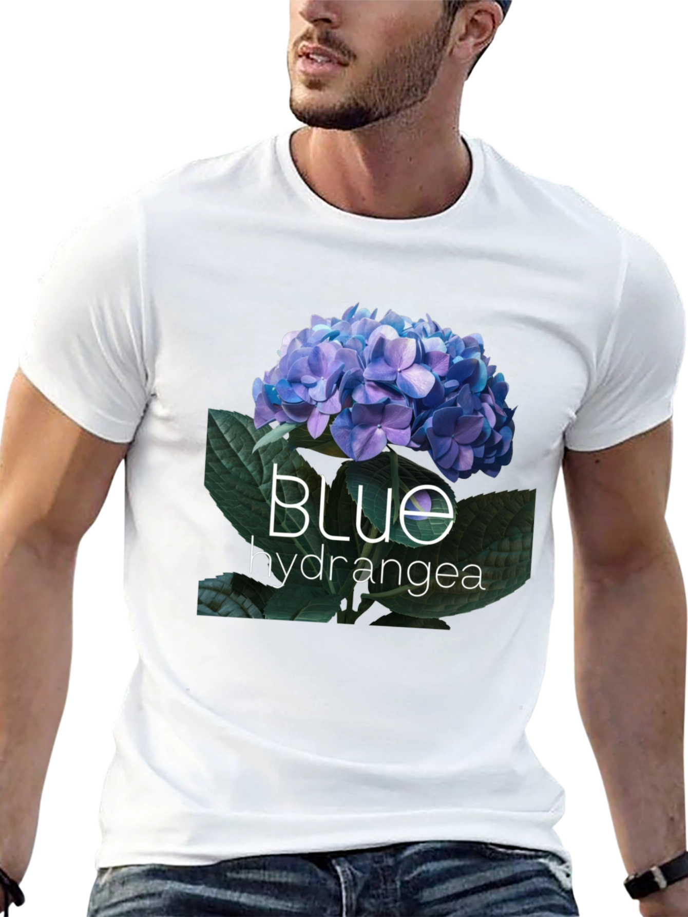 Blue Hydrangea Graphic Tee - Black