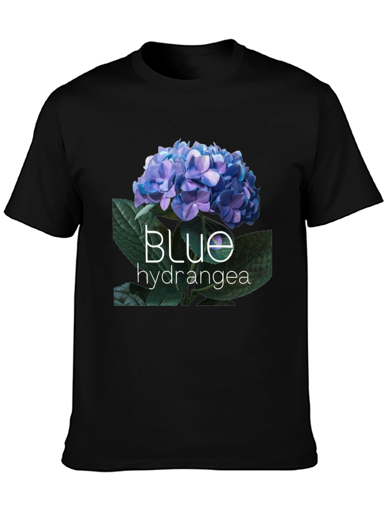 Blue Hydrangea Graphic Tee - Black
