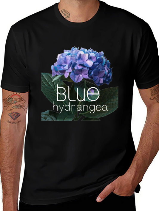 Blue Hydrangea Graphic Tee - Black