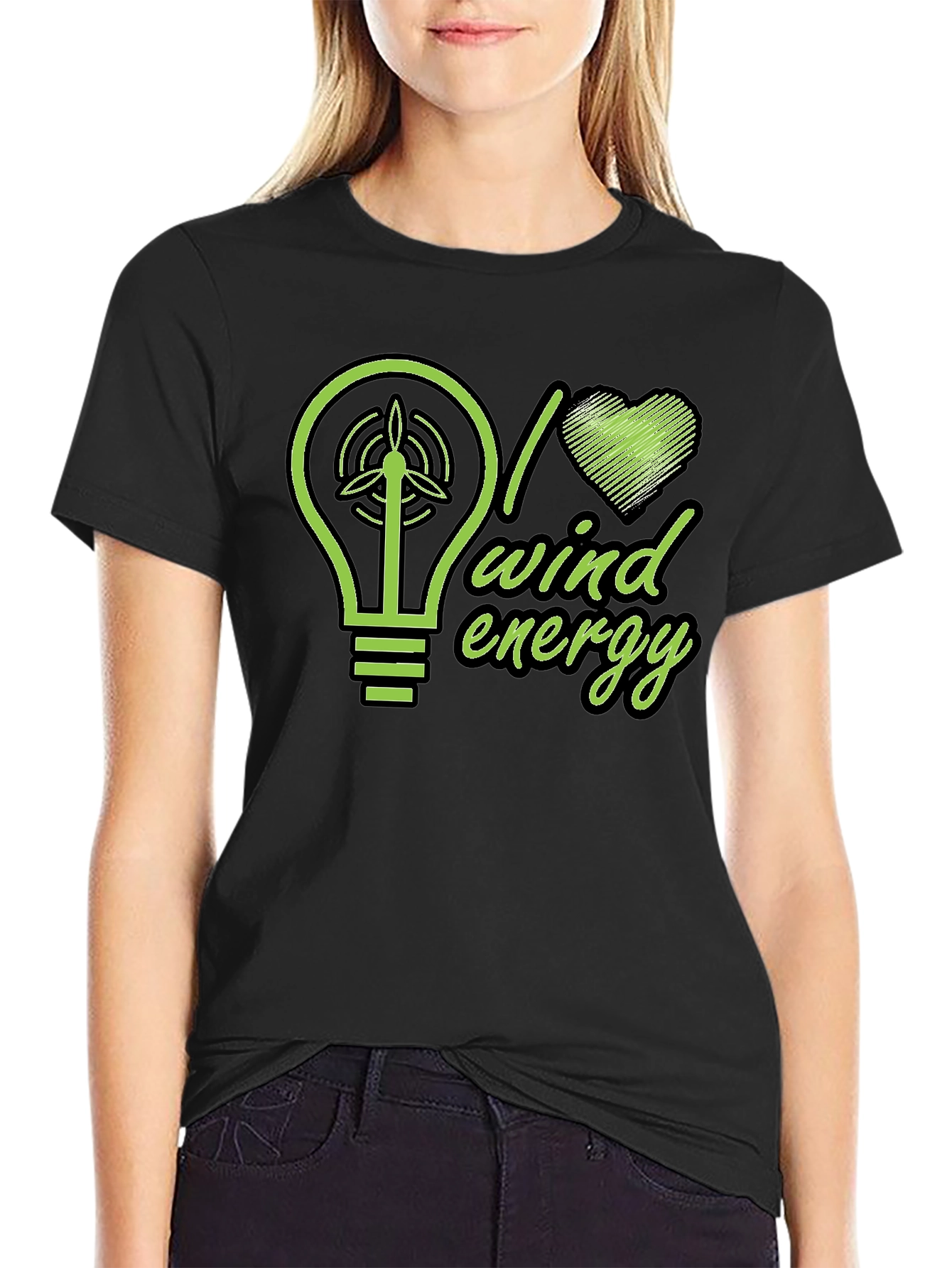 I Love Wind Energy Black T-Shirt