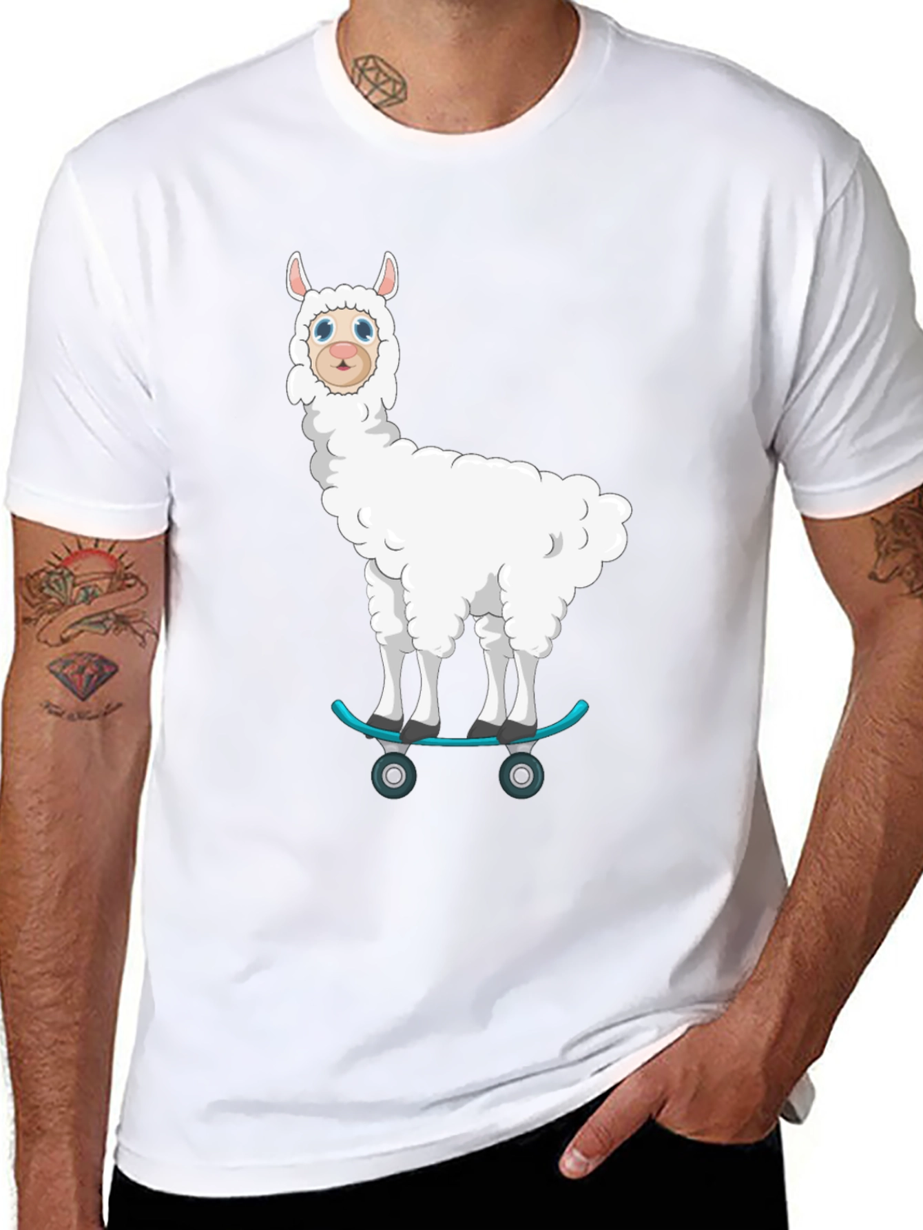 Llama Skateboard T-Shirt - Fun Cartoon Graphic Tee