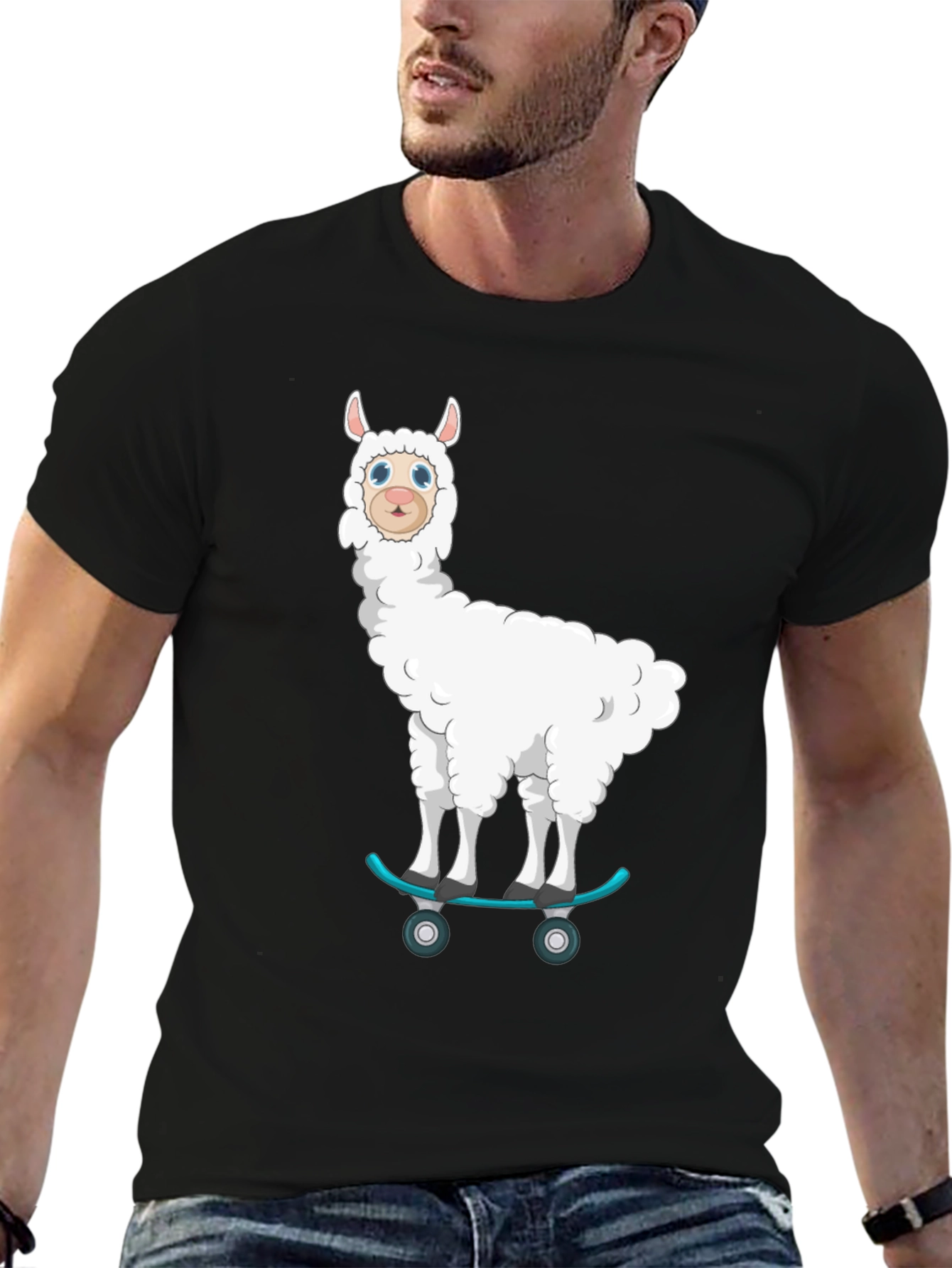 Llama Skateboard T-Shirt - Fun Cartoon Graphic Tee