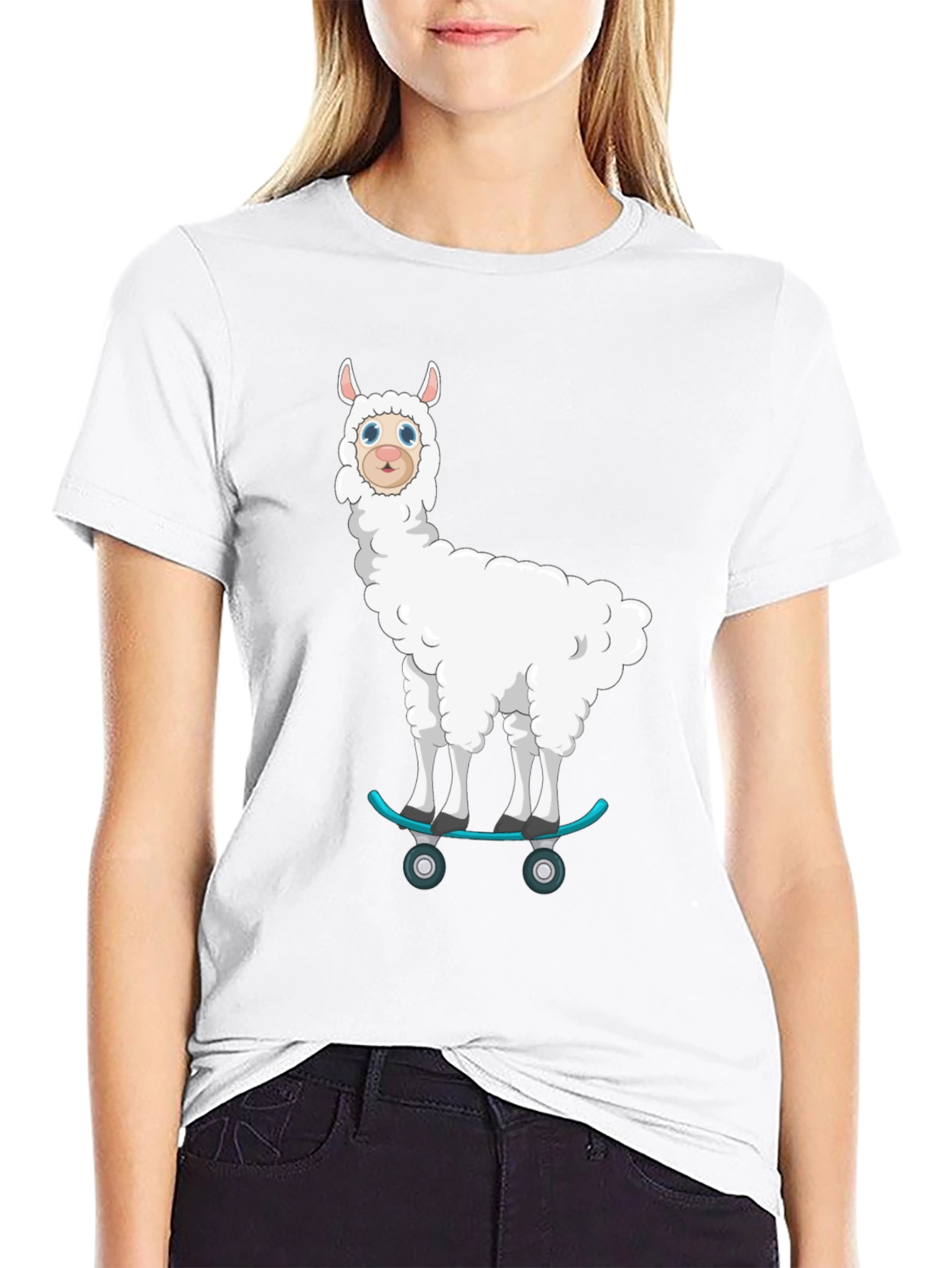 Llama Skateboard T-Shirt - Fun Cartoon Graphic Tee