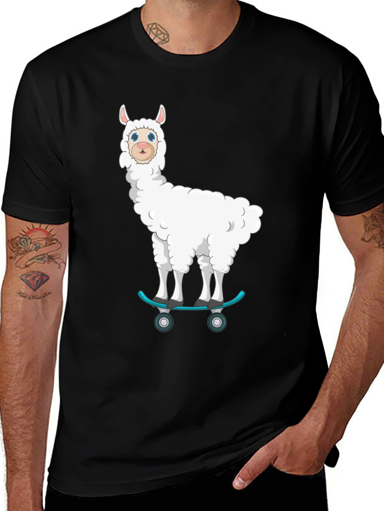 Llama Skateboard T-Shirt - Fun Cartoon Graphic Tee