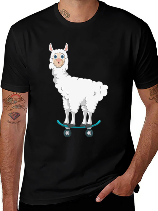 Llama Skateboard T-Shirt - Fun Cartoon Graphic Tee
