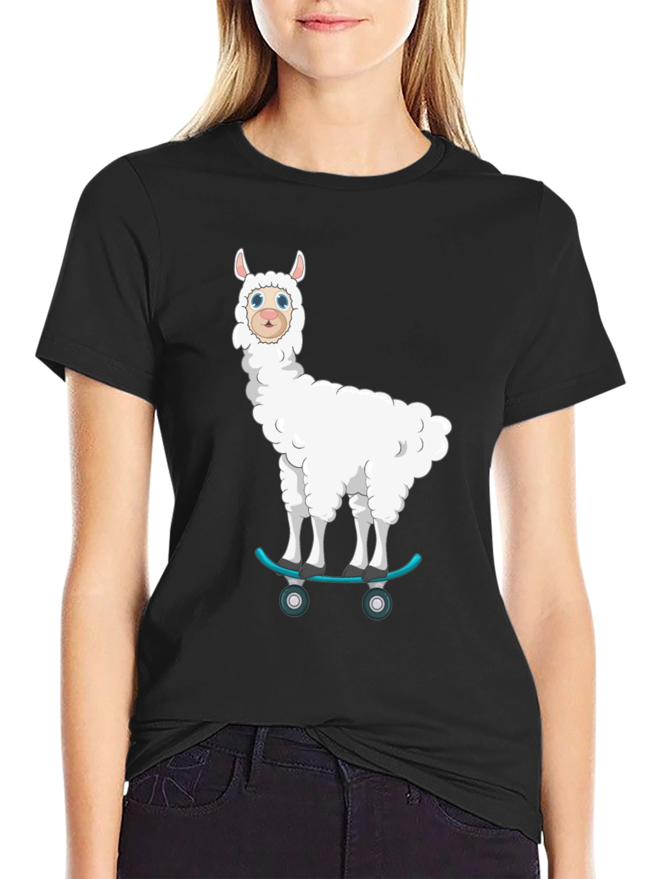 Llama Skateboard T-Shirt - Fun Cartoon Graphic Tee
