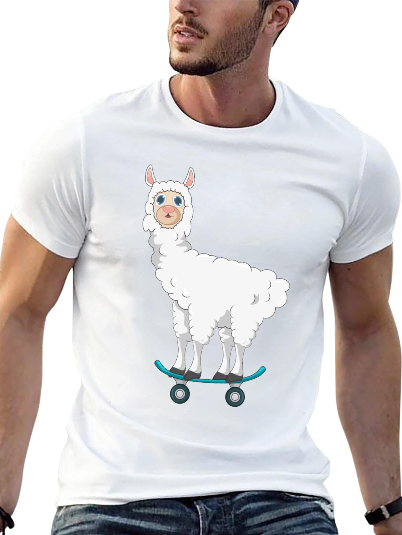 Llama Skateboard T-Shirt - Fun Cartoon Graphic Tee