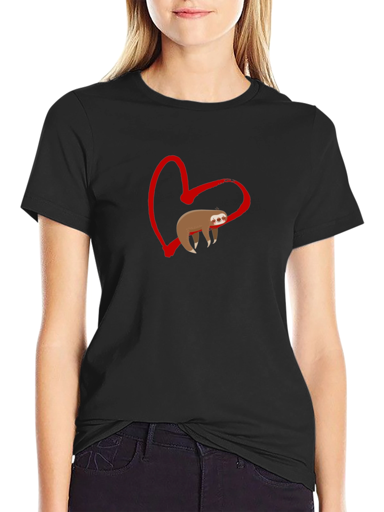 Sloth Heart Graphic Tee - Black
