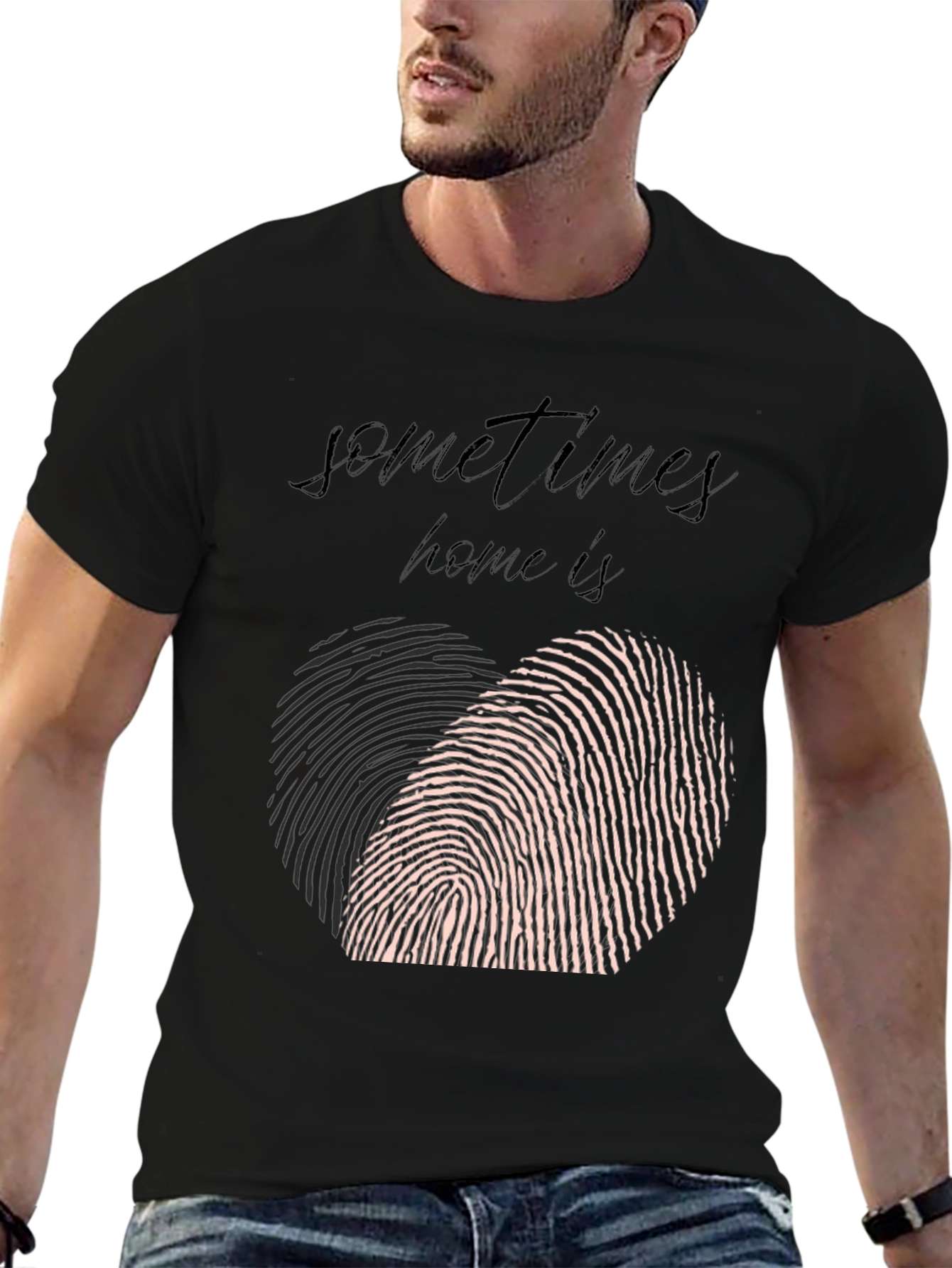 Sometimes Home T-Shirt: Heart Fingerprint Graphic