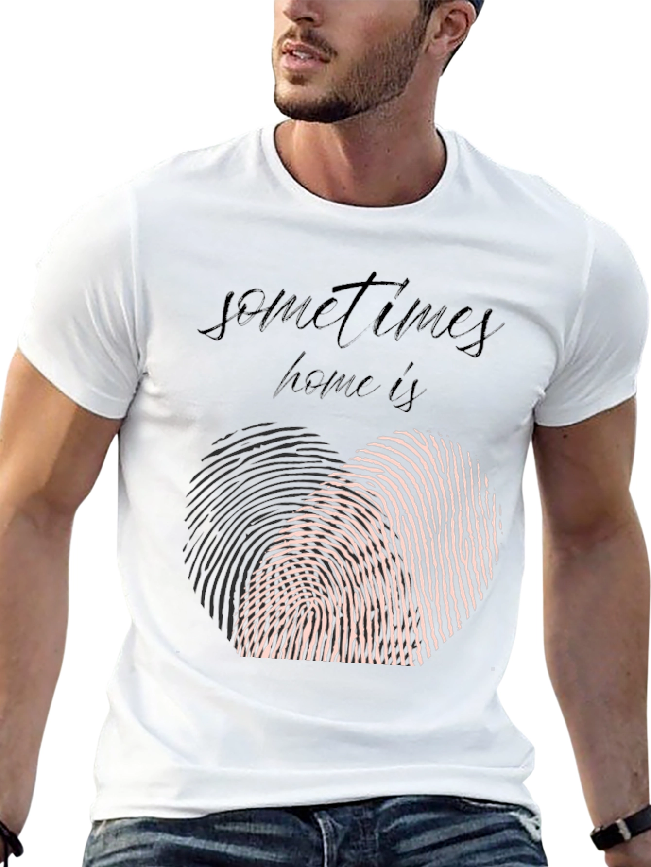 Sometimes Home T-Shirt: Heart Fingerprint Graphic