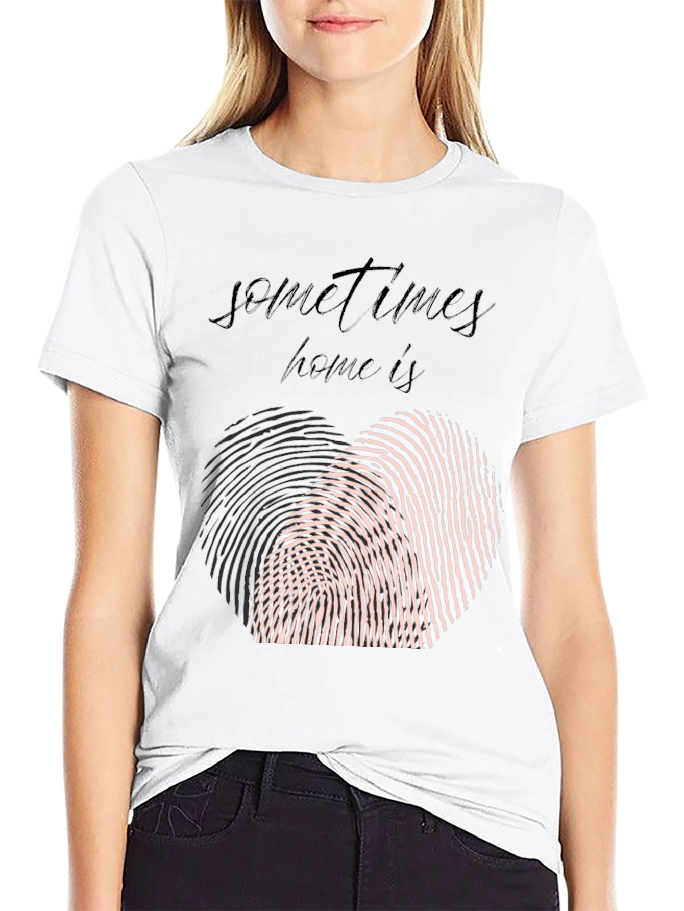 Sometimes Home T-Shirt: Heart Fingerprint Graphic