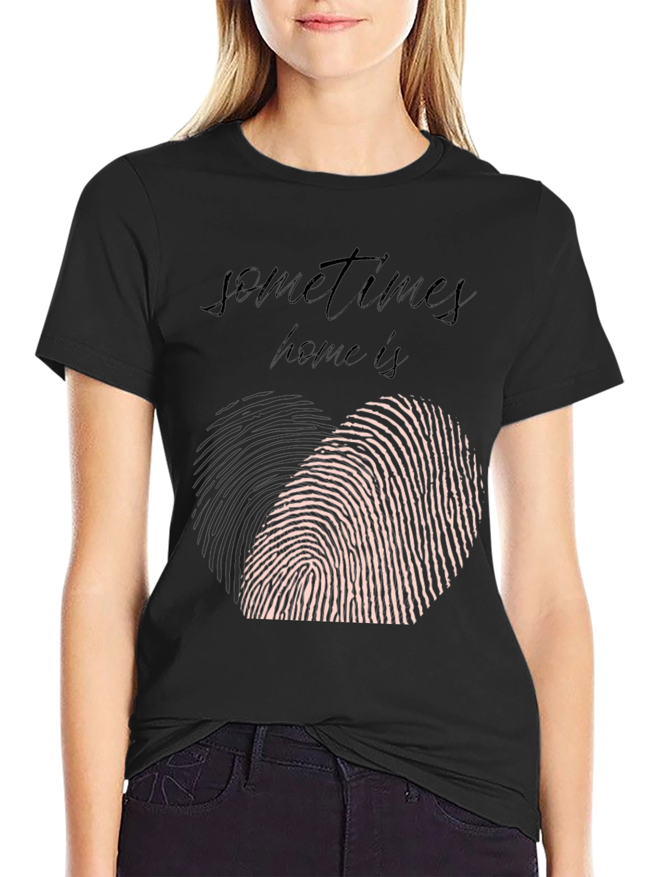 Sometimes Home T-Shirt: Heart Fingerprint Graphic