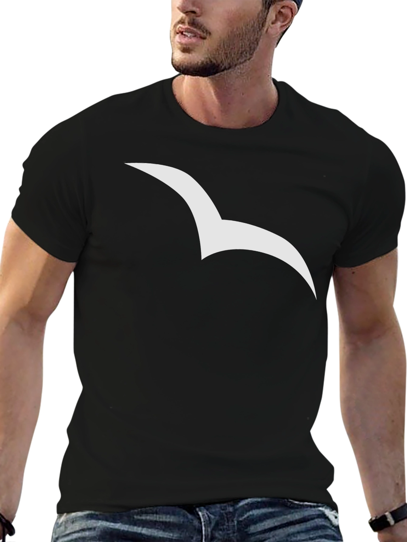 Stylish Black Tee with Seagull Graphic