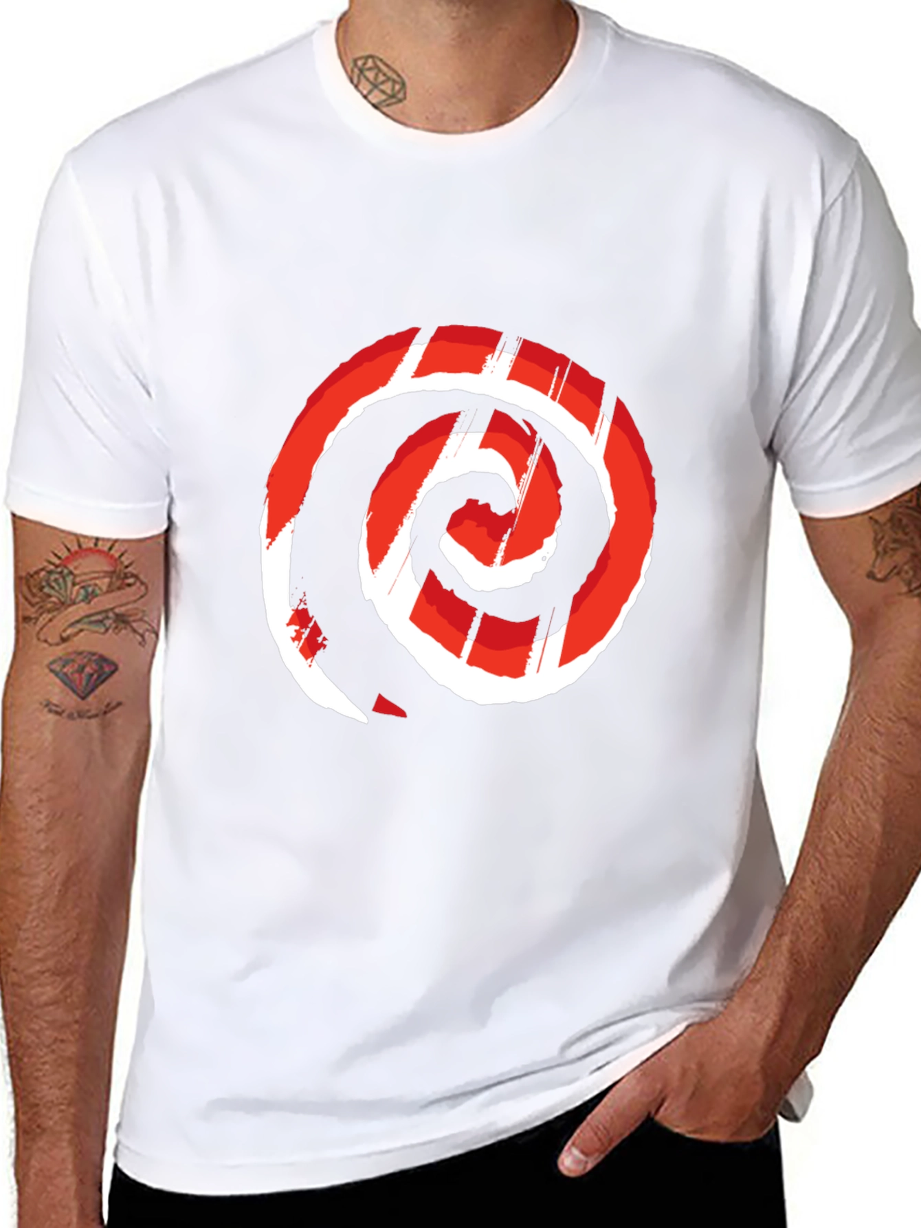 Red Swirl Graphic Print Black Tee