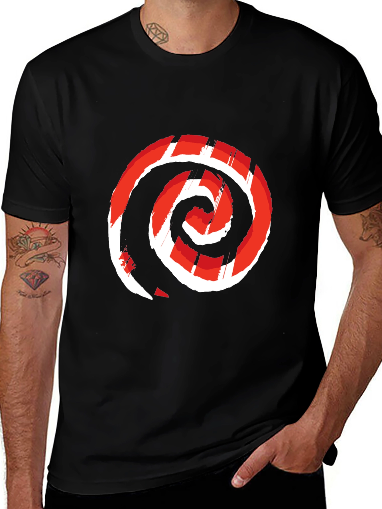 Red Swirl Graphic Print Black Tee