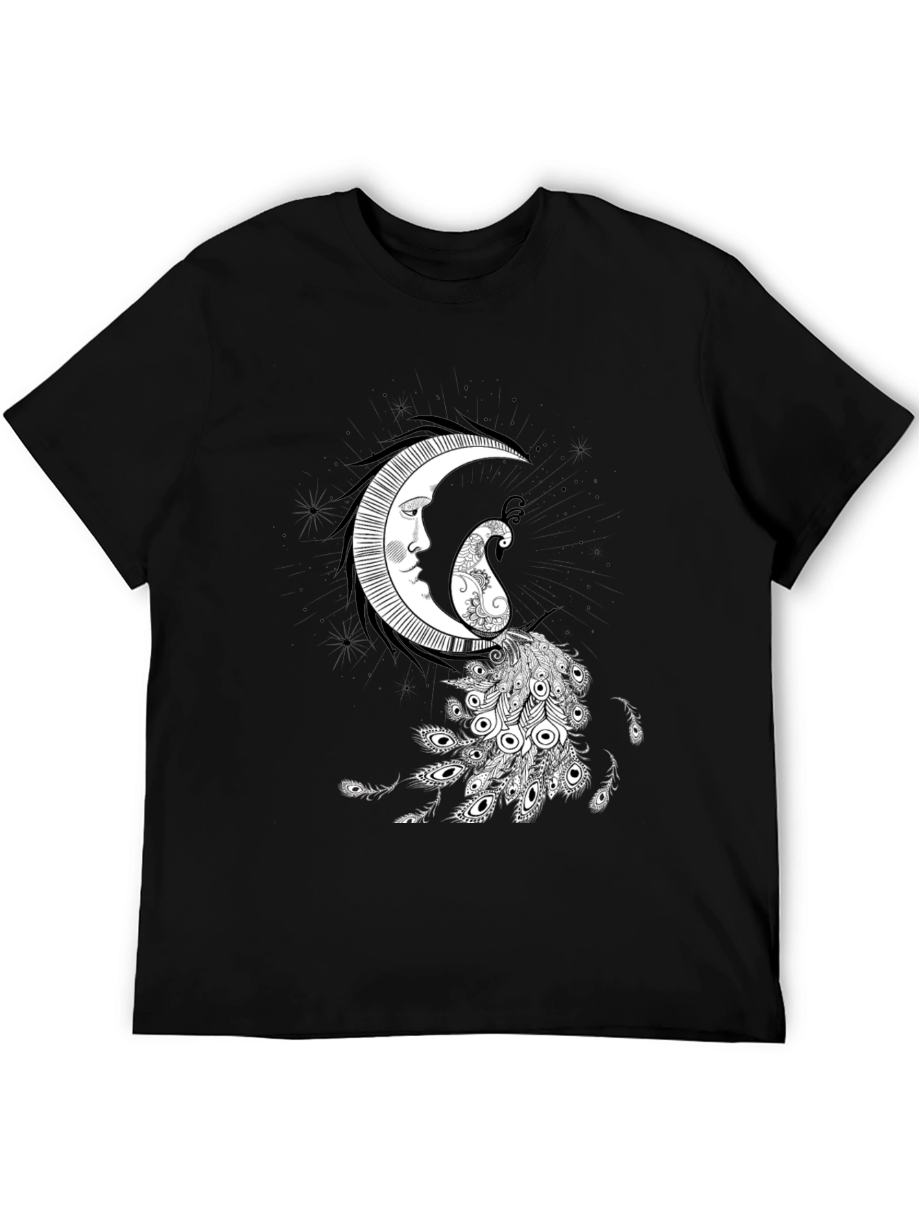 Mystic Moon & Paisley Peacock Graphic Tee - Black