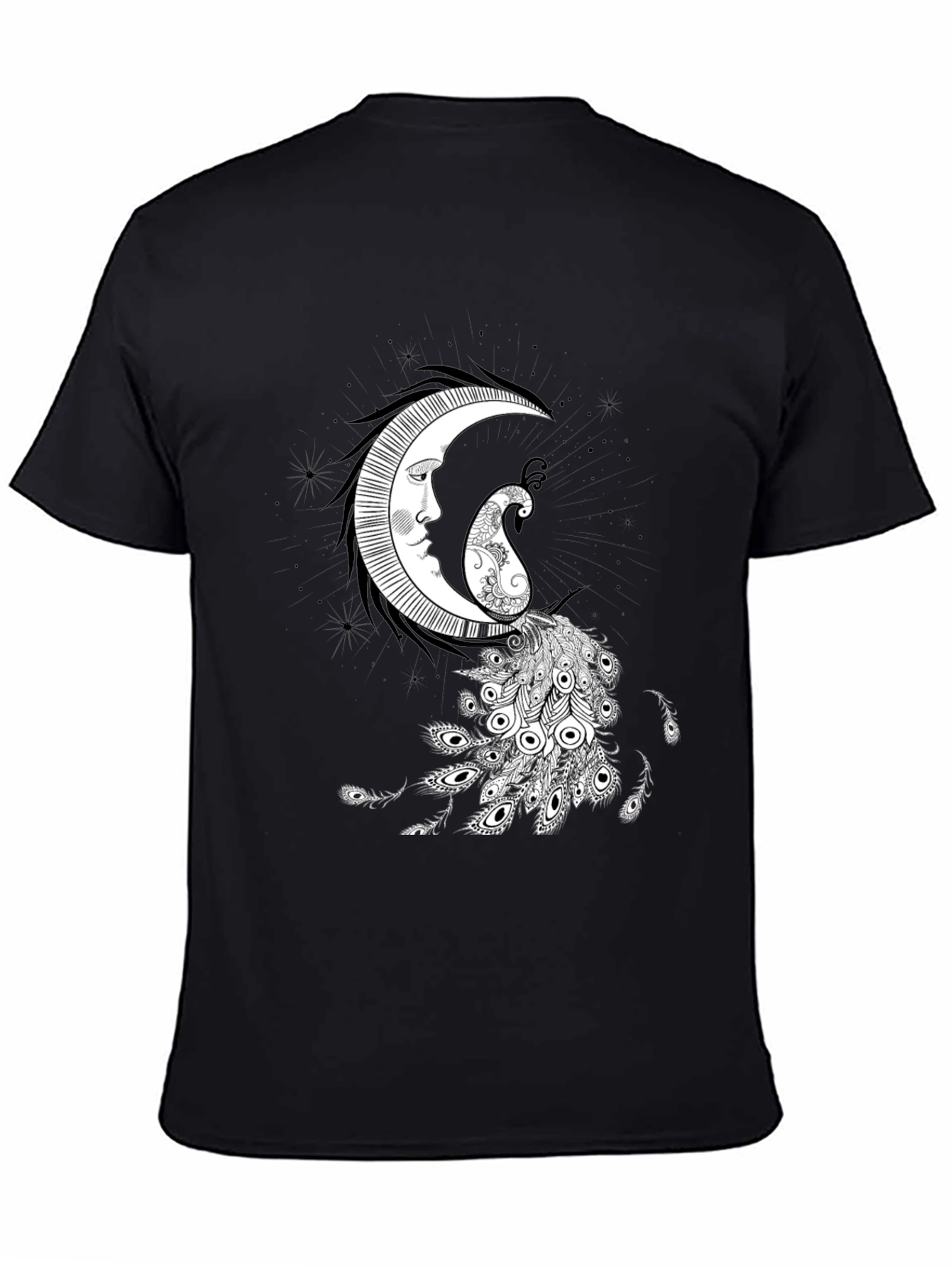 Mystic Moon & Paisley Peacock Graphic Tee - Black