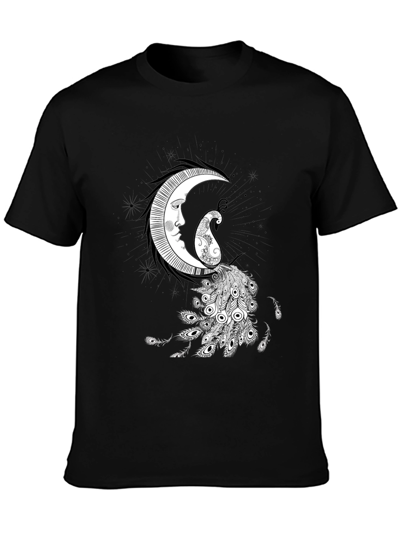 Mystic Moon & Paisley Peacock Graphic Tee - Black