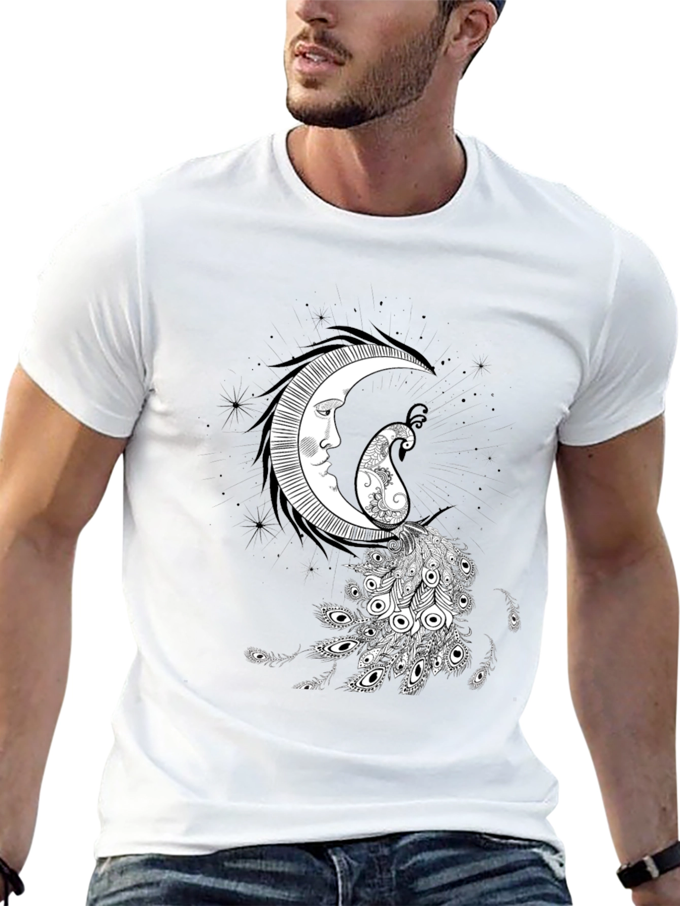 Mystic Moon & Paisley Peacock Graphic Tee - Black