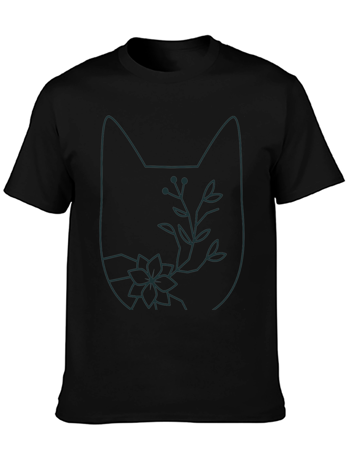 Cat Outline Floral T-Shirt - Unique Graphic Tee