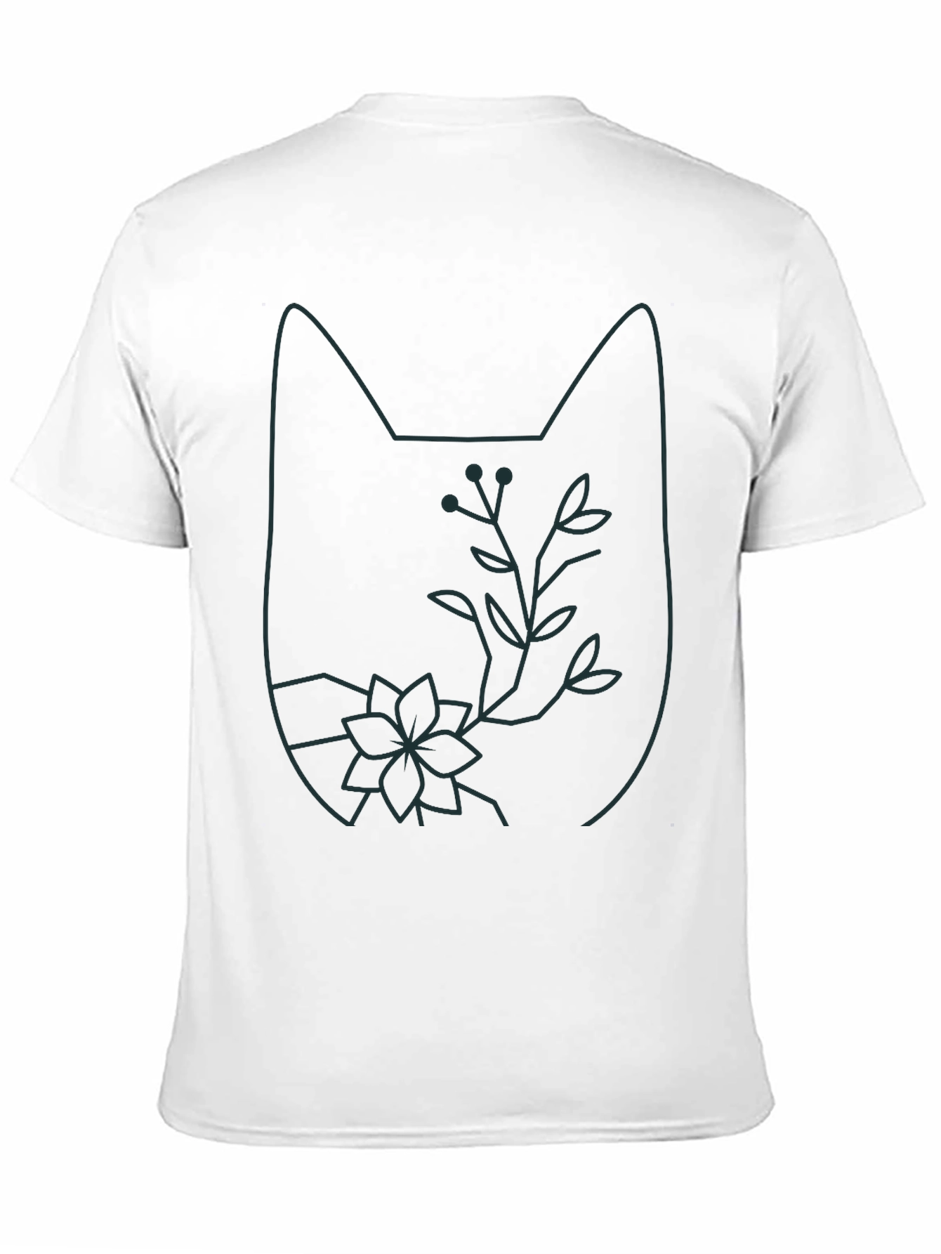 Cat Outline Floral T-Shirt - Unique Graphic Tee
