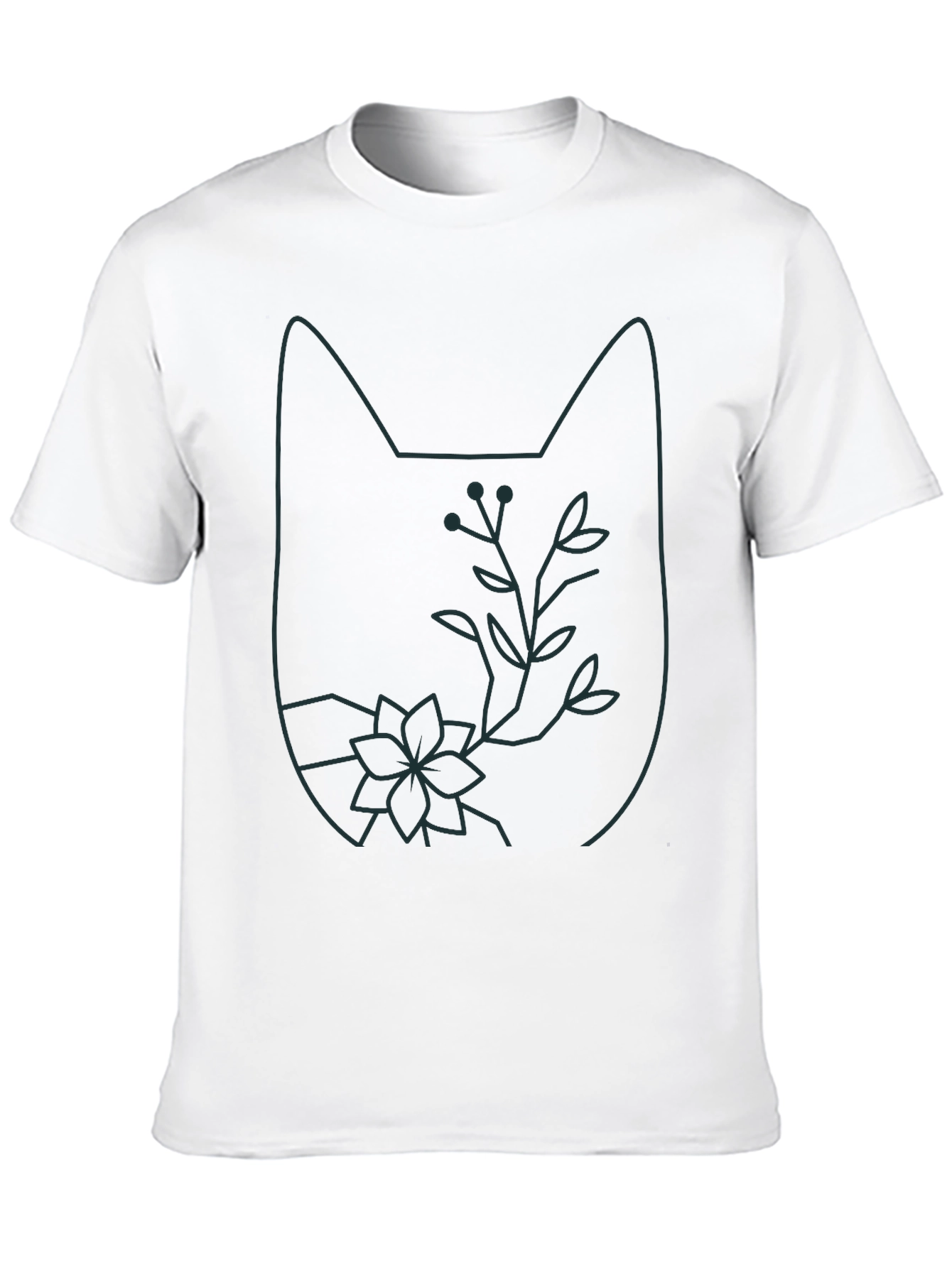 Cat Outline Floral T-Shirt - Unique Graphic Tee