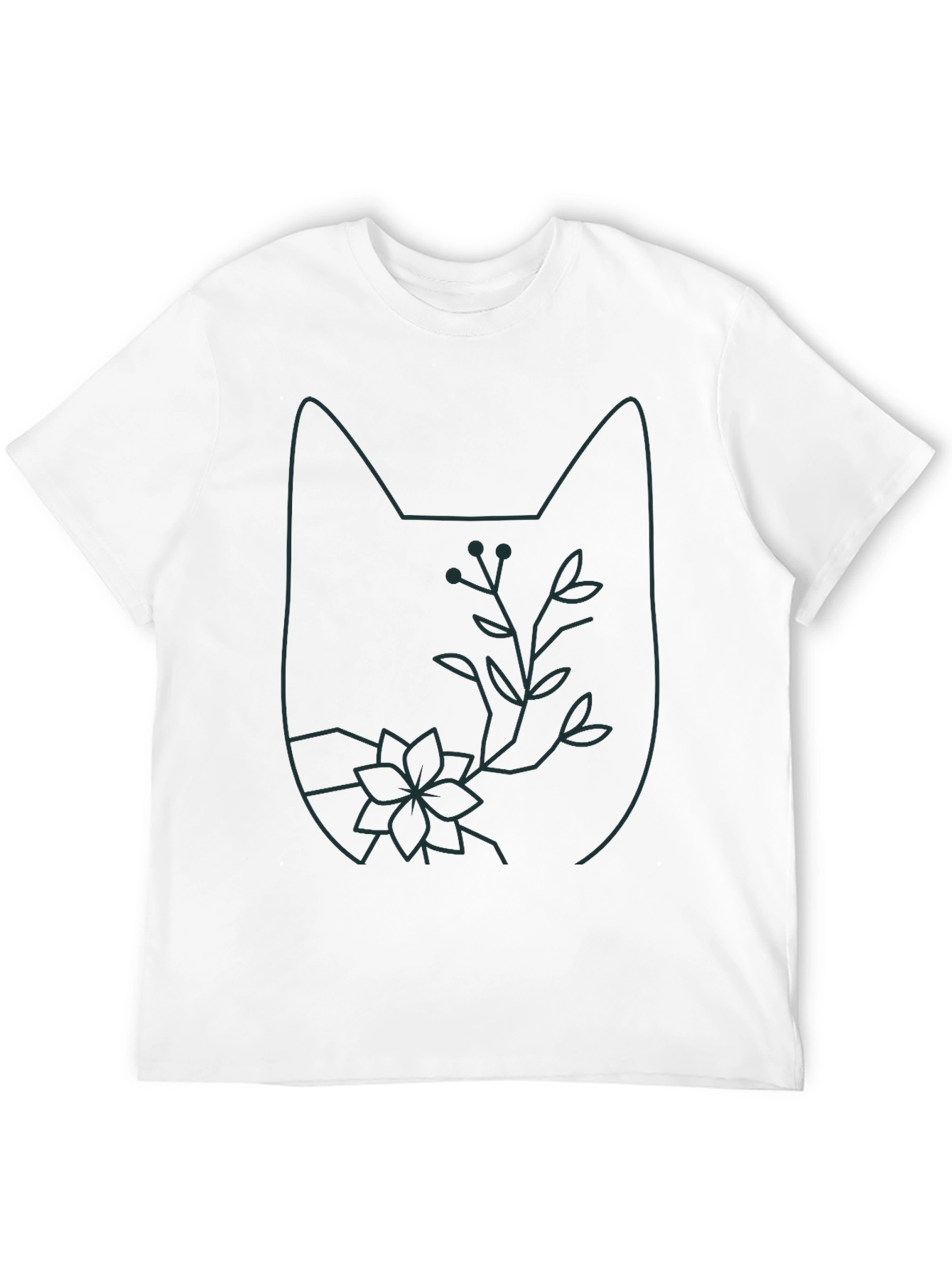 Cat Outline Floral T-Shirt - Unique Graphic Tee