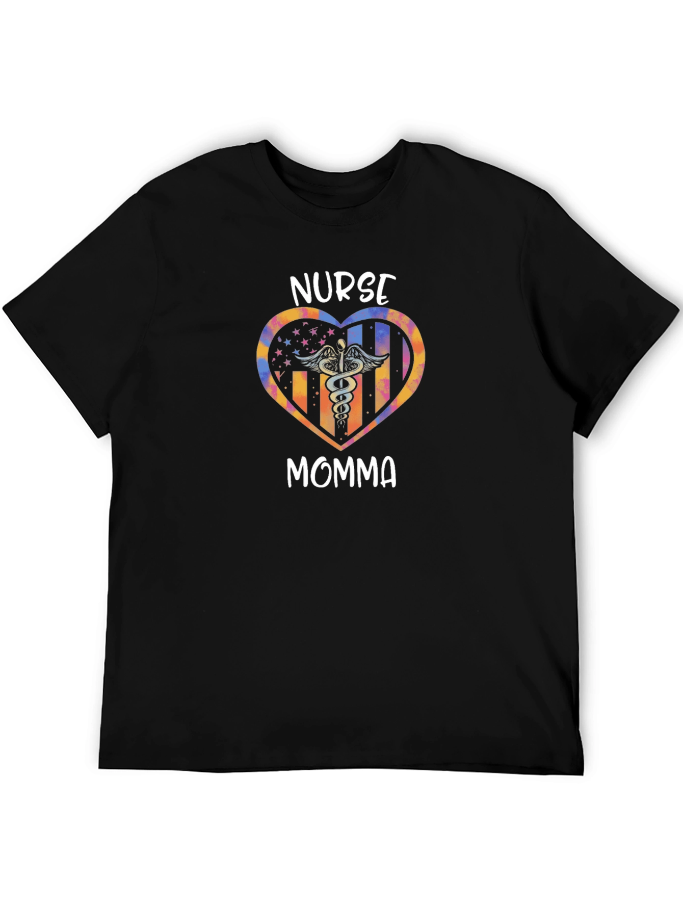 Nurse Momma Heart Graphic Tee - Black