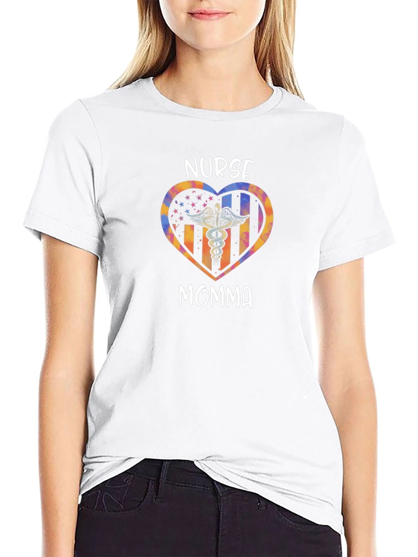 Nurse Momma Heart Graphic Tee - Black