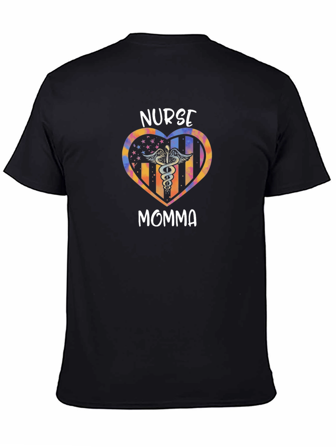 Nurse Momma Heart Graphic Tee - Black