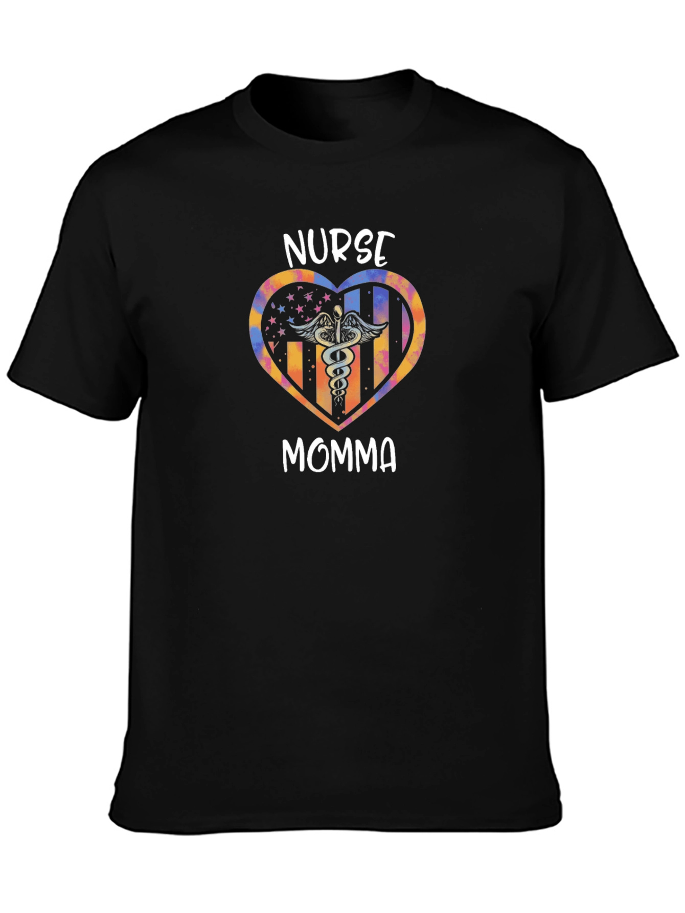 Nurse Momma Heart Graphic Tee - Black