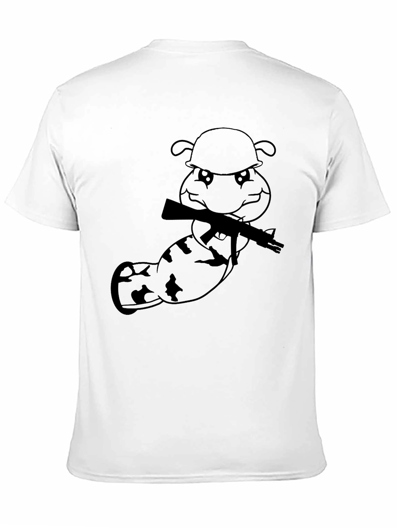 Cartoon Soldier Worm Graphic Tee - Black