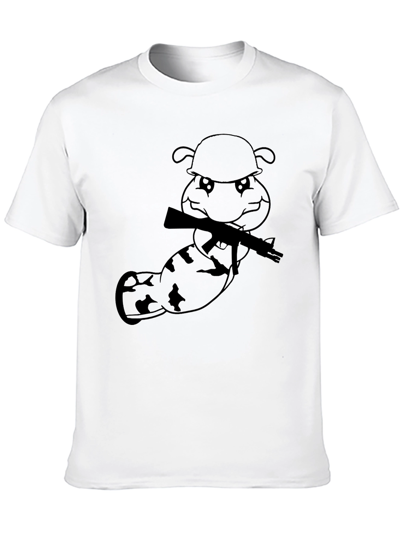 Cartoon Soldier Worm Graphic Tee - Black