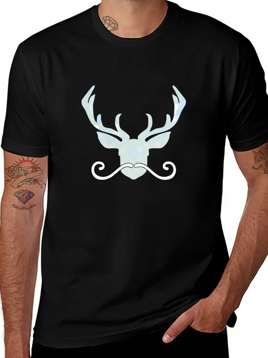 Stylish Deer Antler Graphic Tee - Mens Black T-Shirt