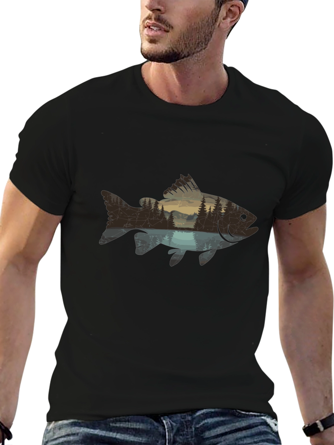 Nature Fish Graphic Black T-Shirt