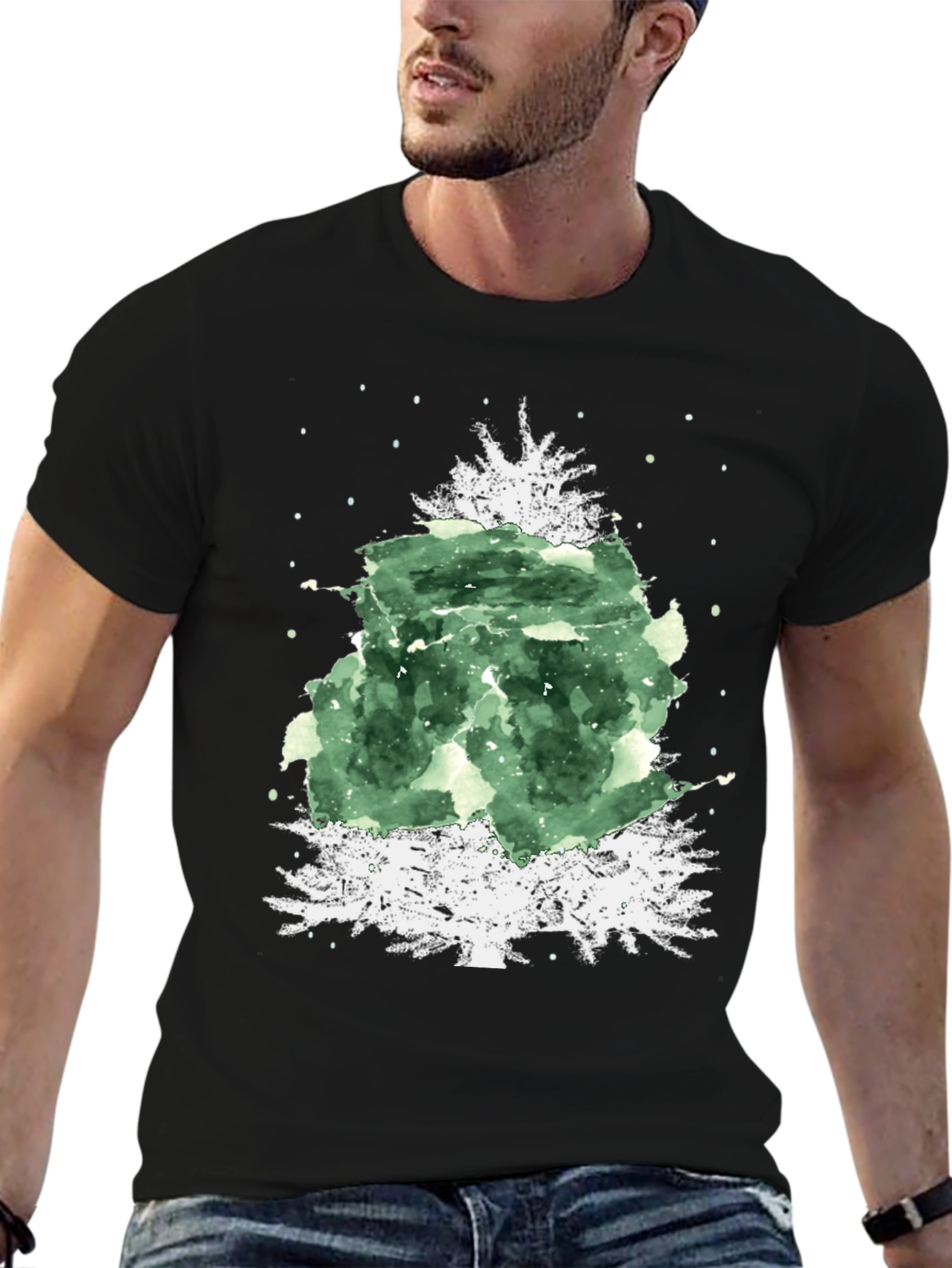 Festive Christmas Tree Graphic Tee - Black