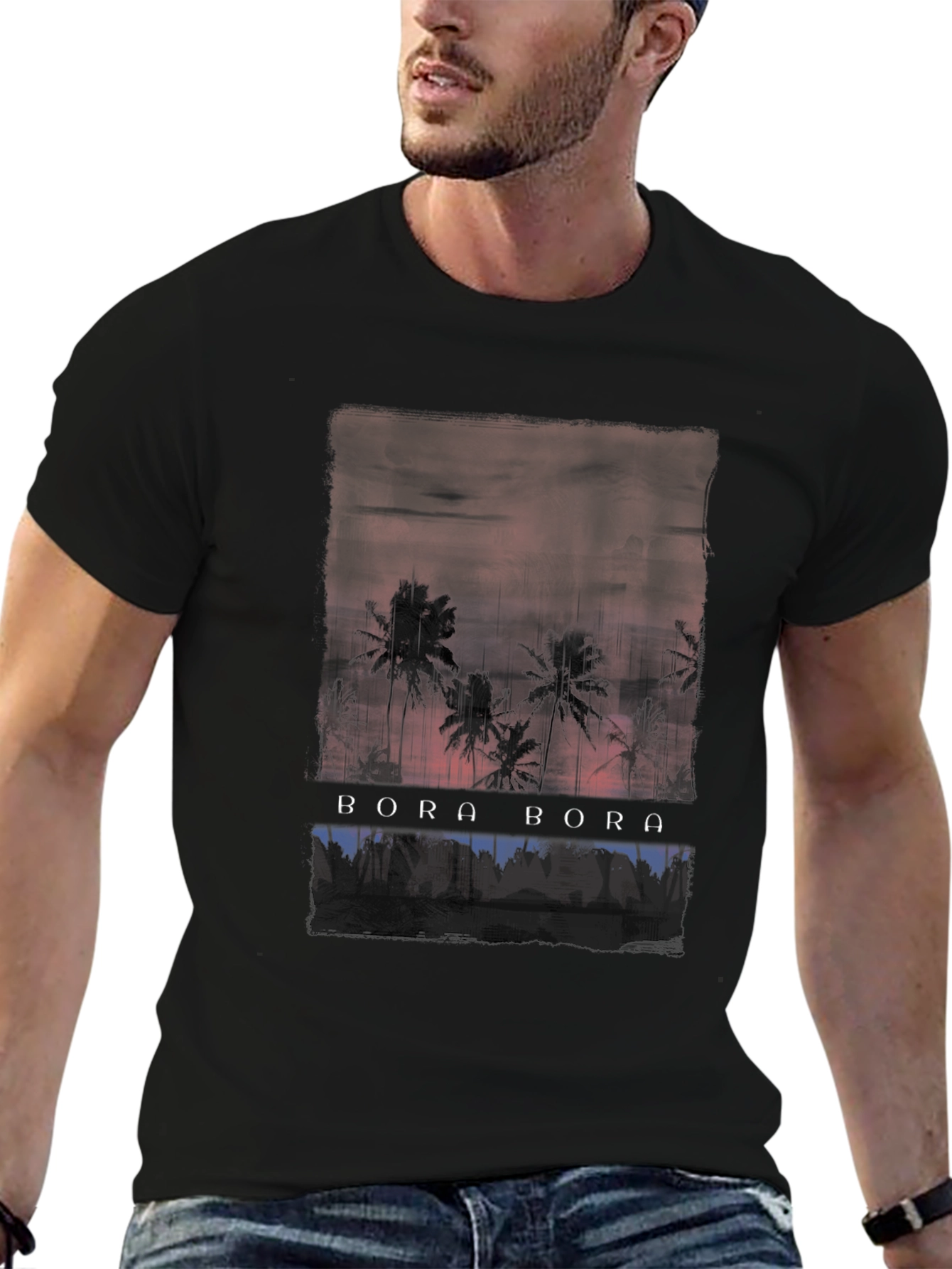 Bora Bora Palm Sunset Graphic Tee