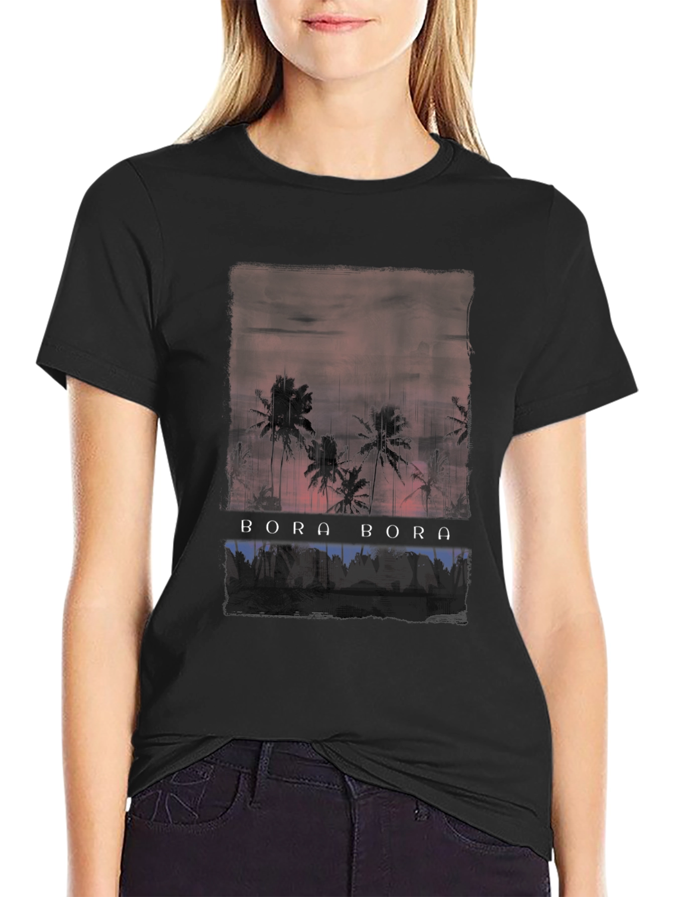Bora Bora Palm Sunset Graphic Tee